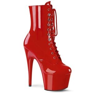 Pleaser Adore 1020 Red Patent Leather 7" Stiletto Heel Ankle Boot Size 8 Sexy